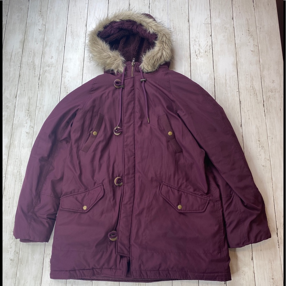 J. Crew Quilted Parka W Faux Fur Hood Sz Medium